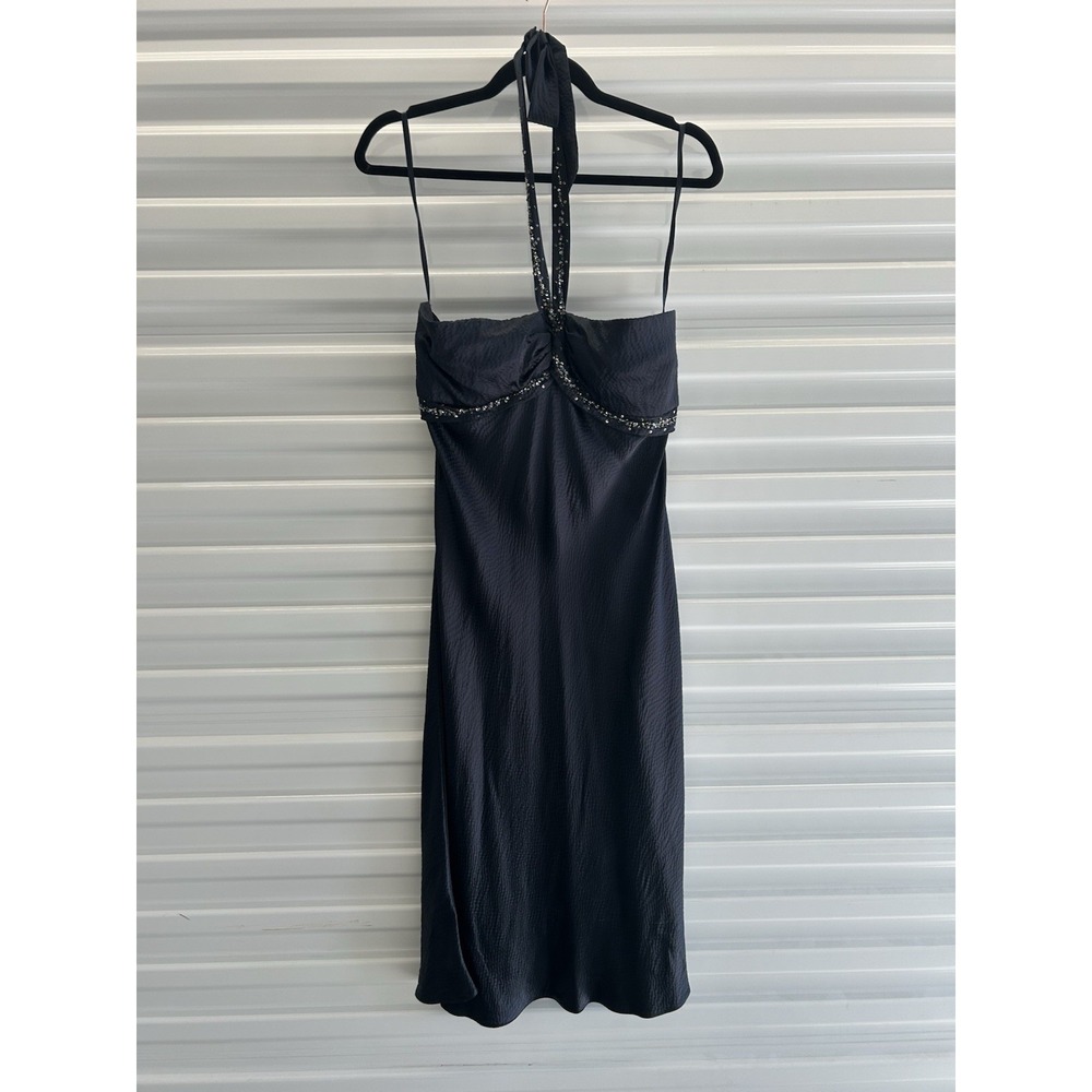 NWT BCBG Maxazaria  Woman's Black Beaded Strap 100% Silk Dress  size Large